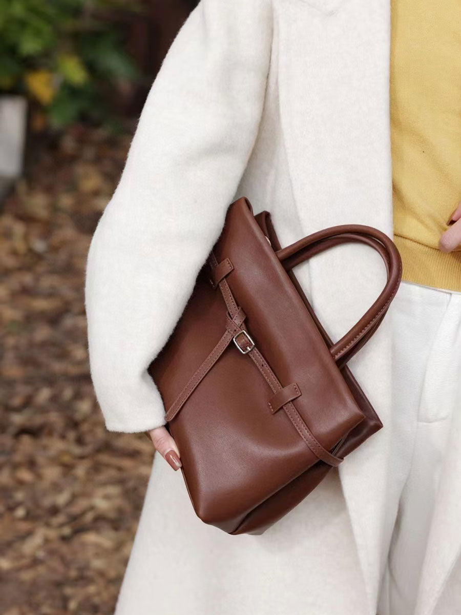 Vintage Suede Tote Bag With Strap Brown Leather