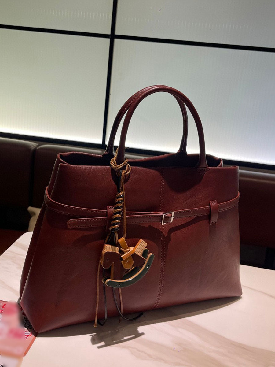 Vintage Suede Tote Bag With Strap Brown Leather
