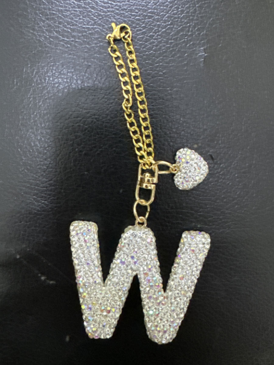Custom Rhinestone Letter Heart Keychain
