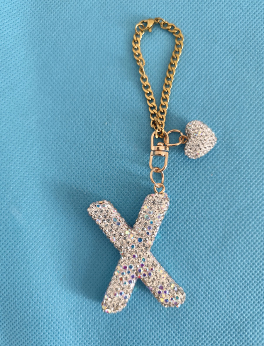 Custom Rhinestone Letter Heart Keychain