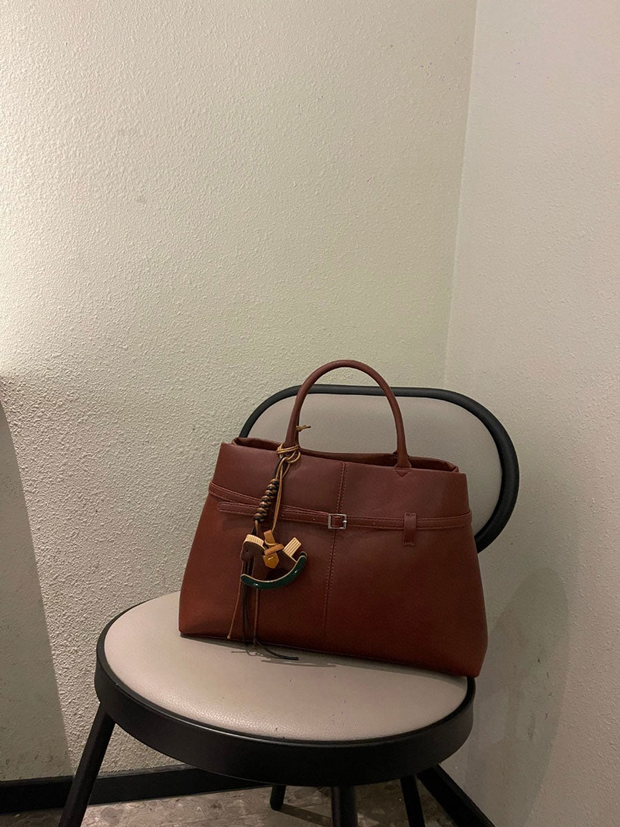 Vintage Suede Tote Bag With Strap Brown Leather