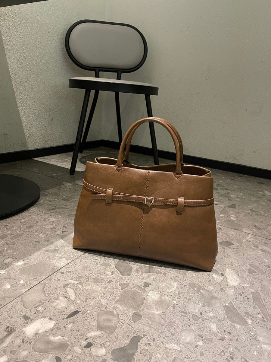 Vintage Suede Tote Bag With Strap Brown Leather