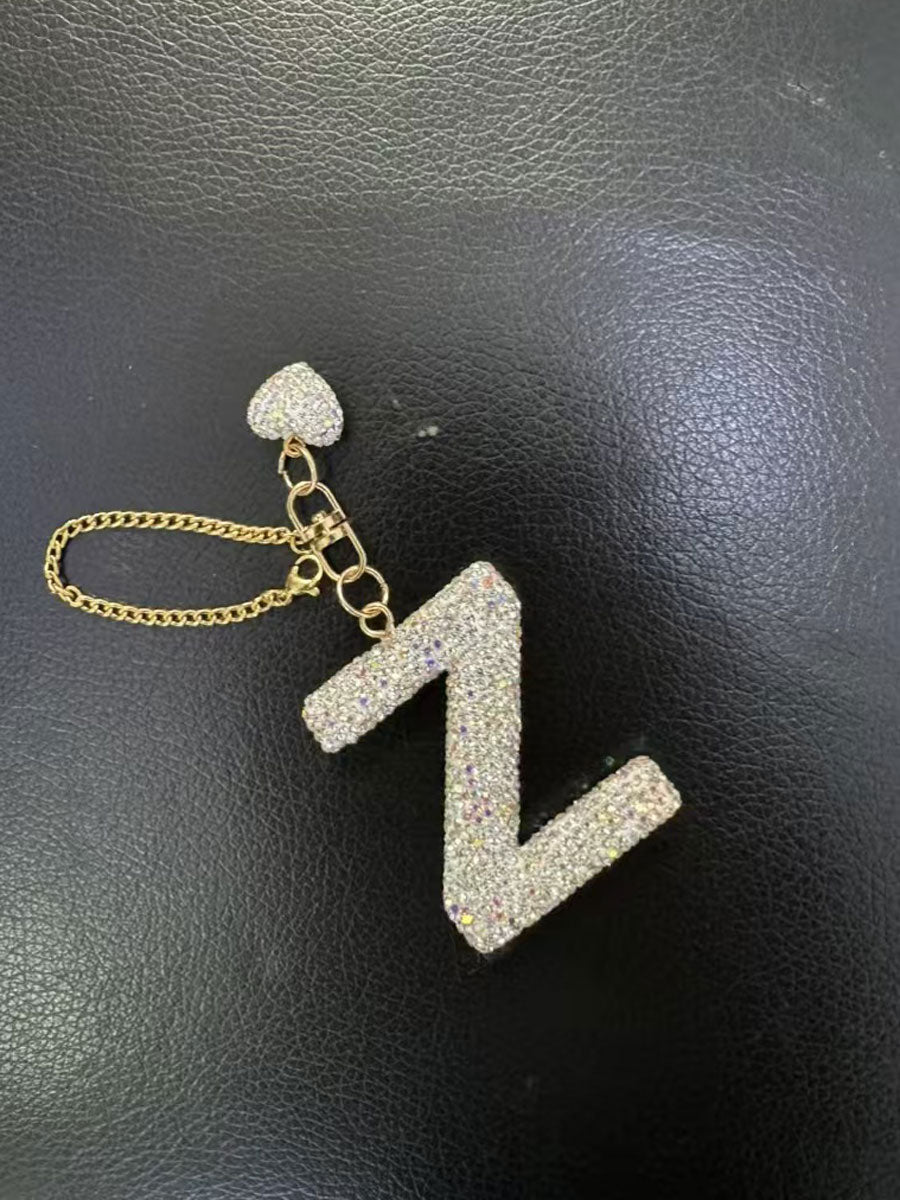 Custom Rhinestone Letter Heart Keychain