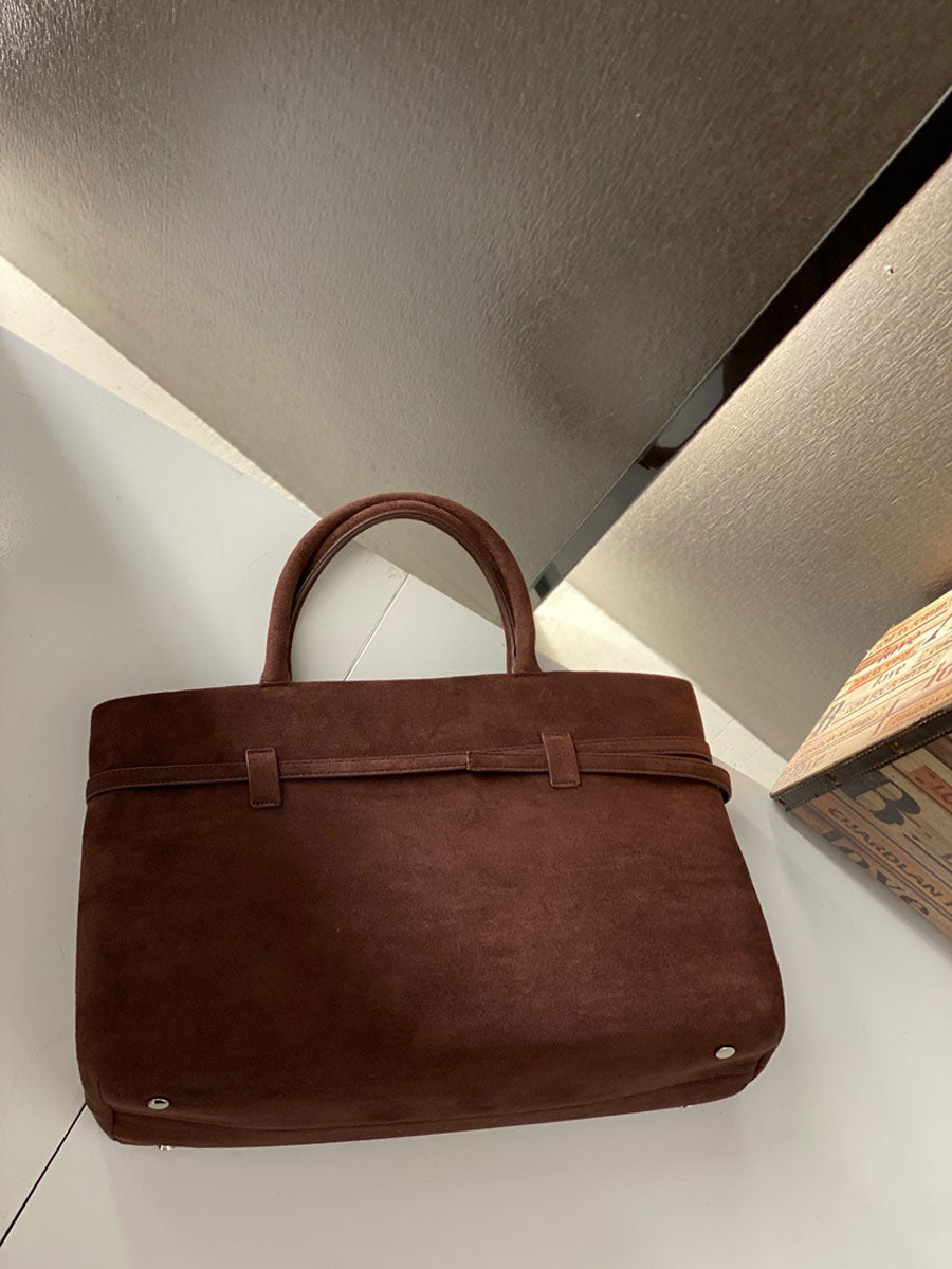 Vintage Suede Tote Bag With Strap Brown Leather