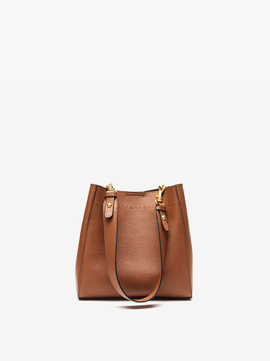 Vintage Genuine Leather Bucket Bag Brown