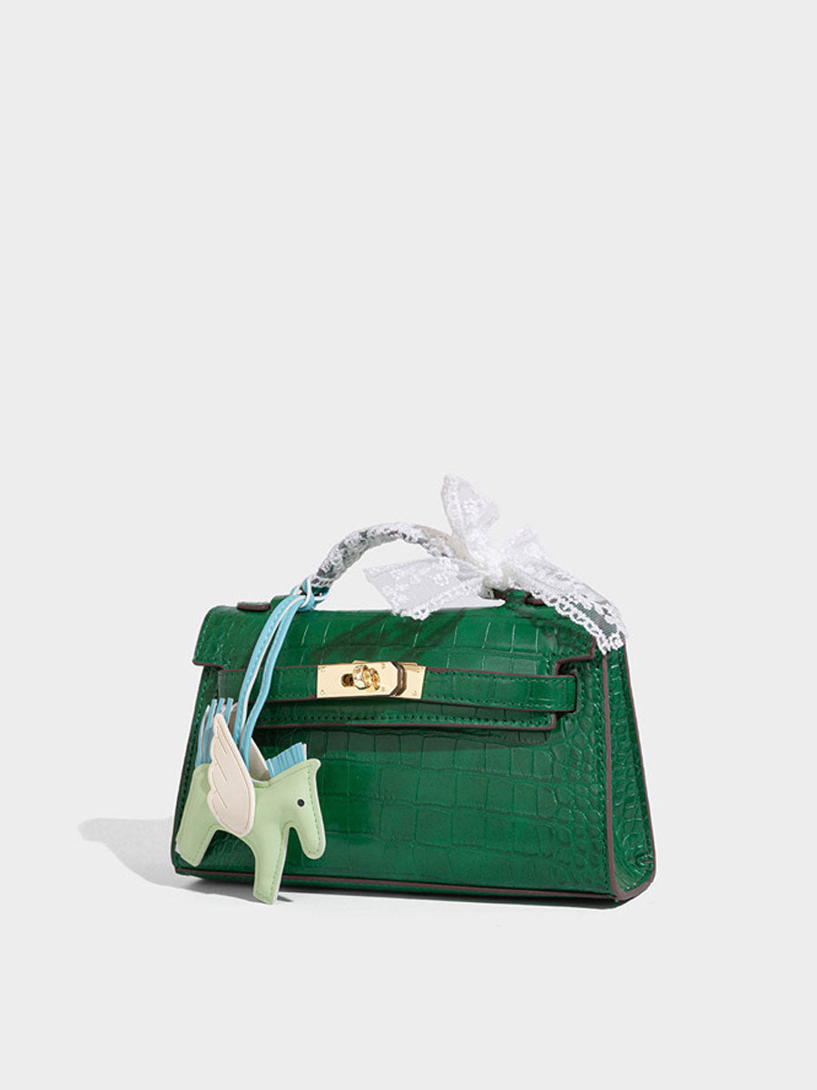 Fashion Crocodile Pattern Mini Kelly Bag Rose Red