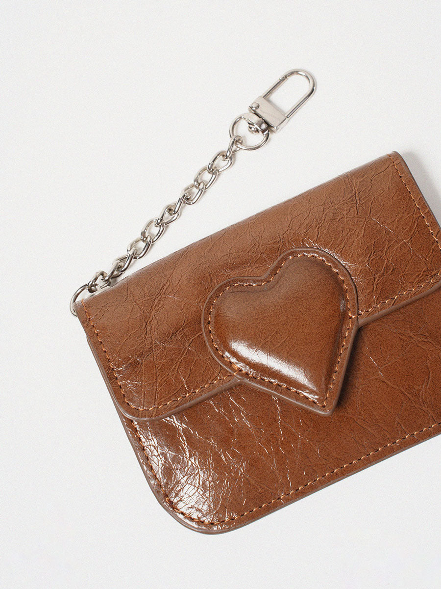 Vintage Waxed Leather Heart Card Holder Silver