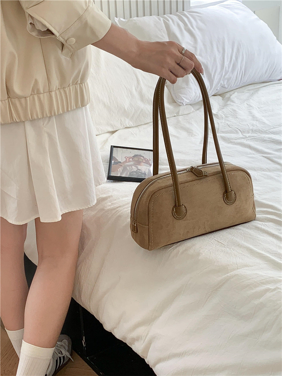 Vintage Suede Shoulder Bag Khaki