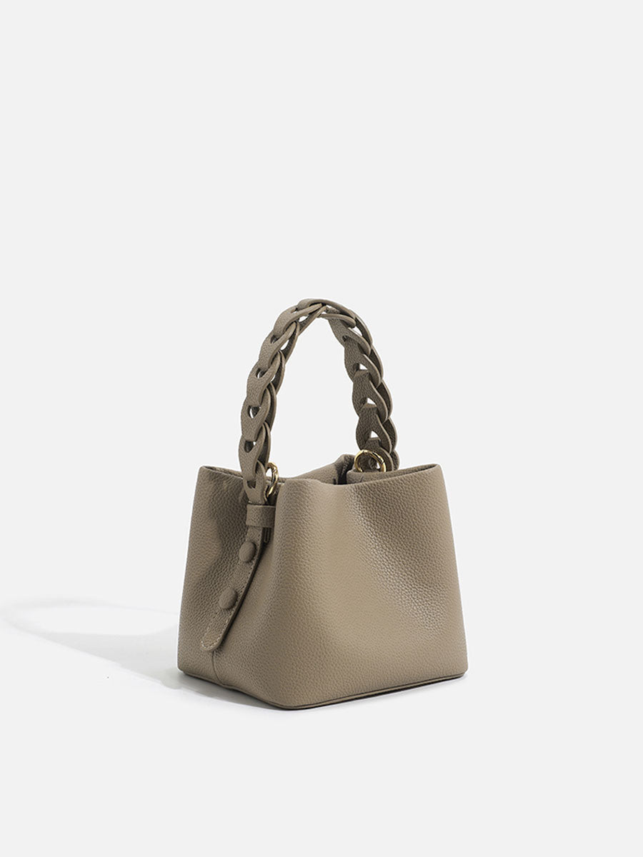 Genuine Leather Basket Tote Bag Pink