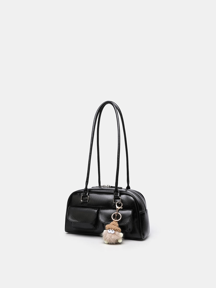 Trendy Patent  Buguette Handbag Blue