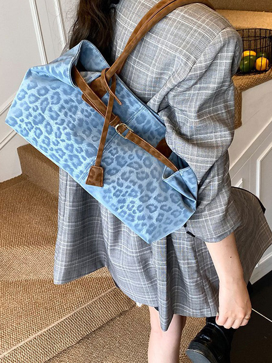 Vintage Leopard Print Baguette Bag Coffee