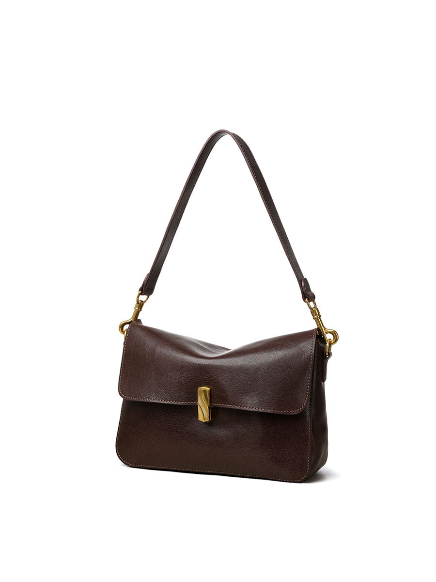 Chic Real Leather Shoulder Bag Brown
