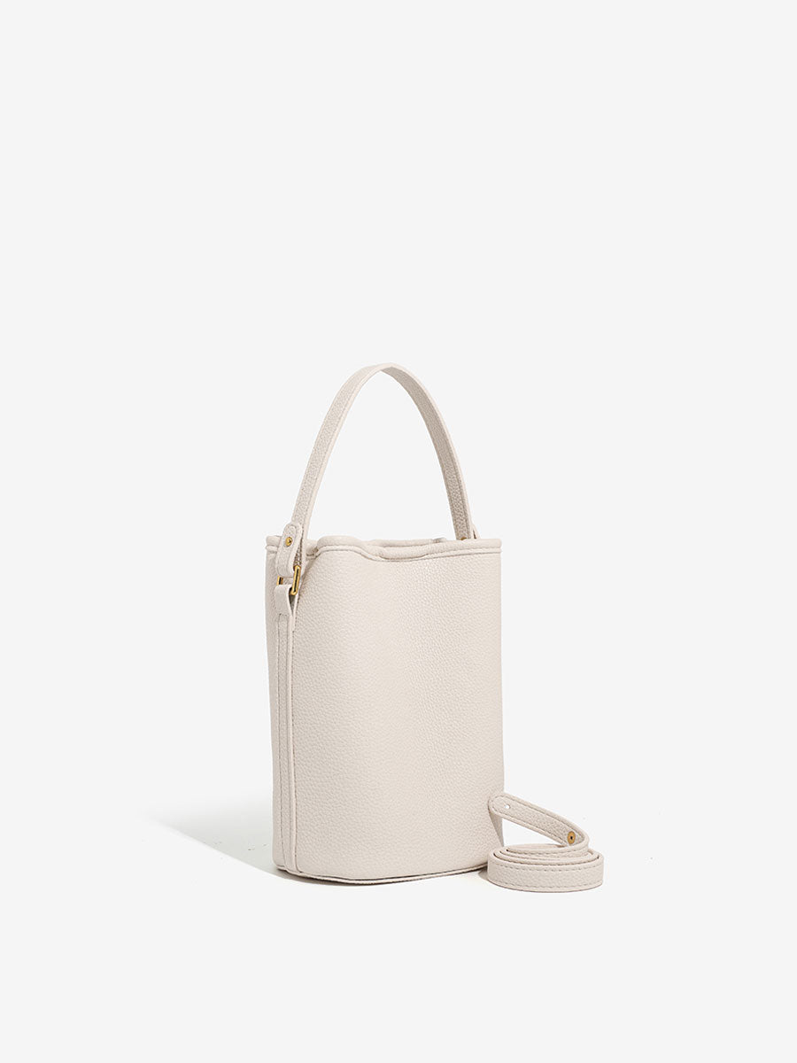 Luxury French Genuine Leather Bucket Bag Grey