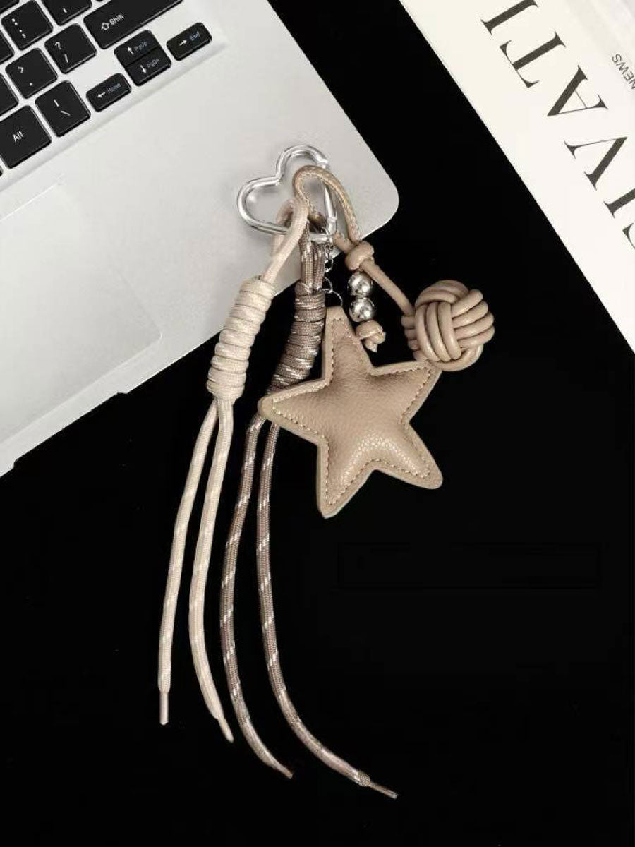 Leather Star Keychain – Original Style Pendant, Couple Gift Bag & Car Charm Decoration