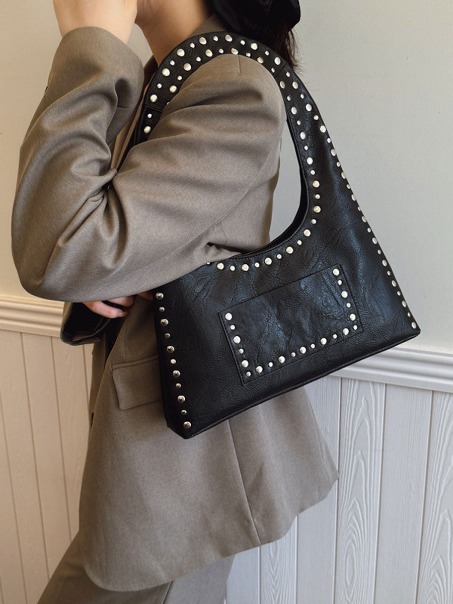 Small Tote Bag with Studded Design Black