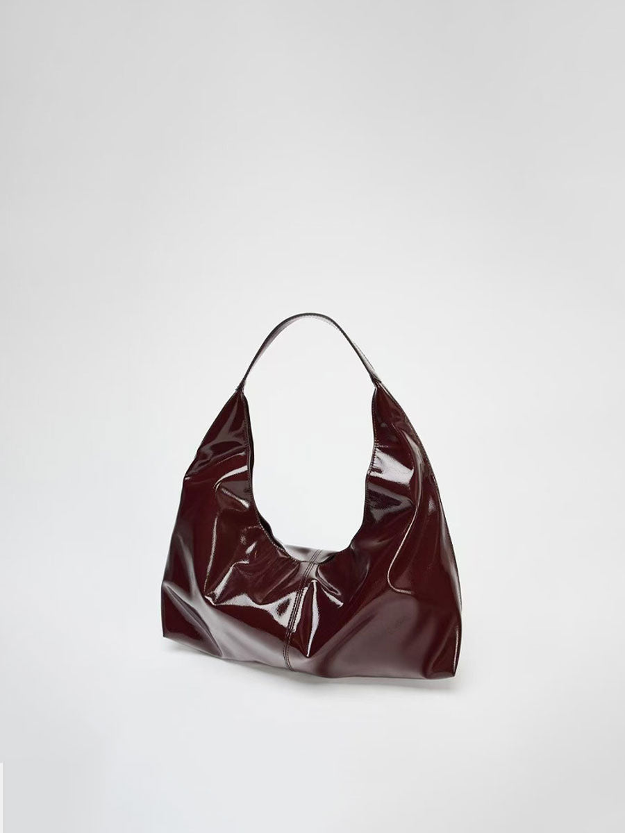 Soft Patent Leather Shoulder Tote Handbag Red