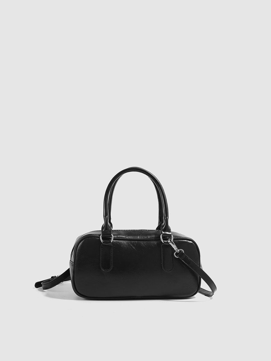 Vegan Leather Top Handle Bag Black