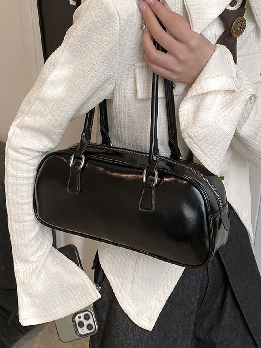 Vintage Glossy Boston Shoulder Bag Black