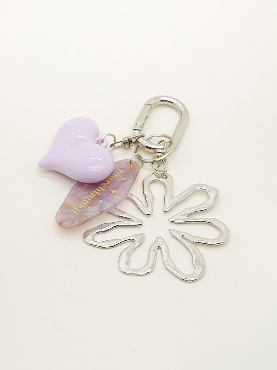 Silver Flower Arlyic Heart Bag Charm