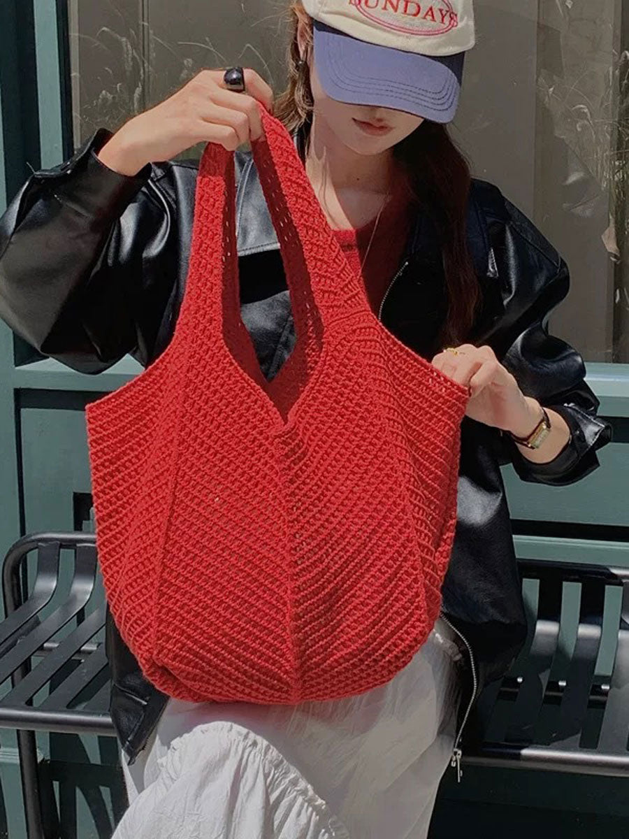 Handmade Woven Shoulder Bag Red