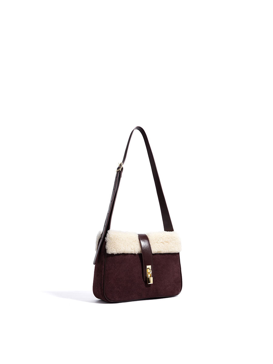 Chic Plush Shearling Tote Purse Black