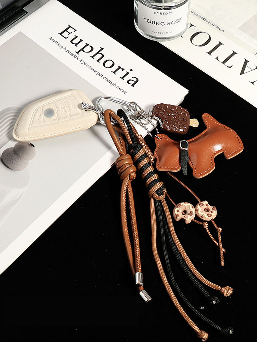 Cute Puppy Leather Keychain