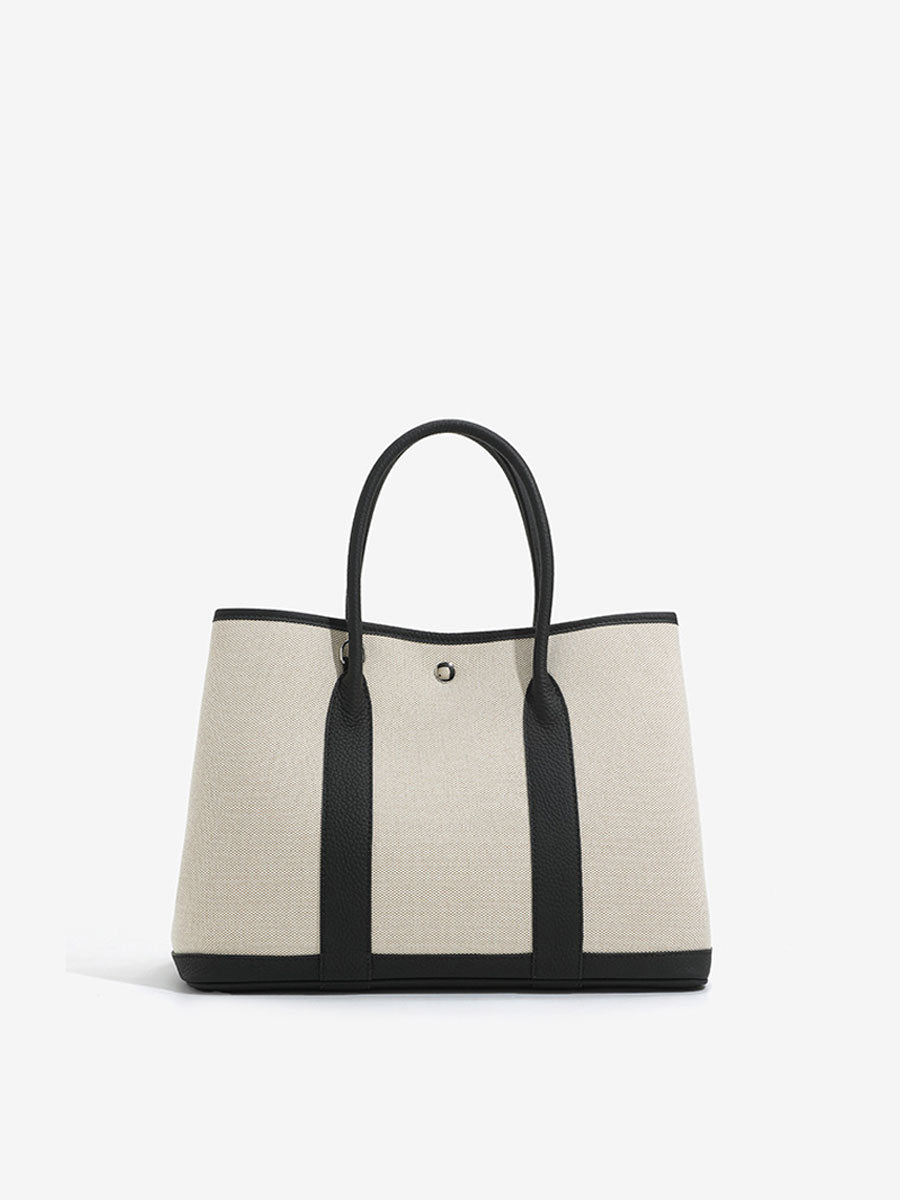 Minimalist Canvas Real Leather Tote Bag White