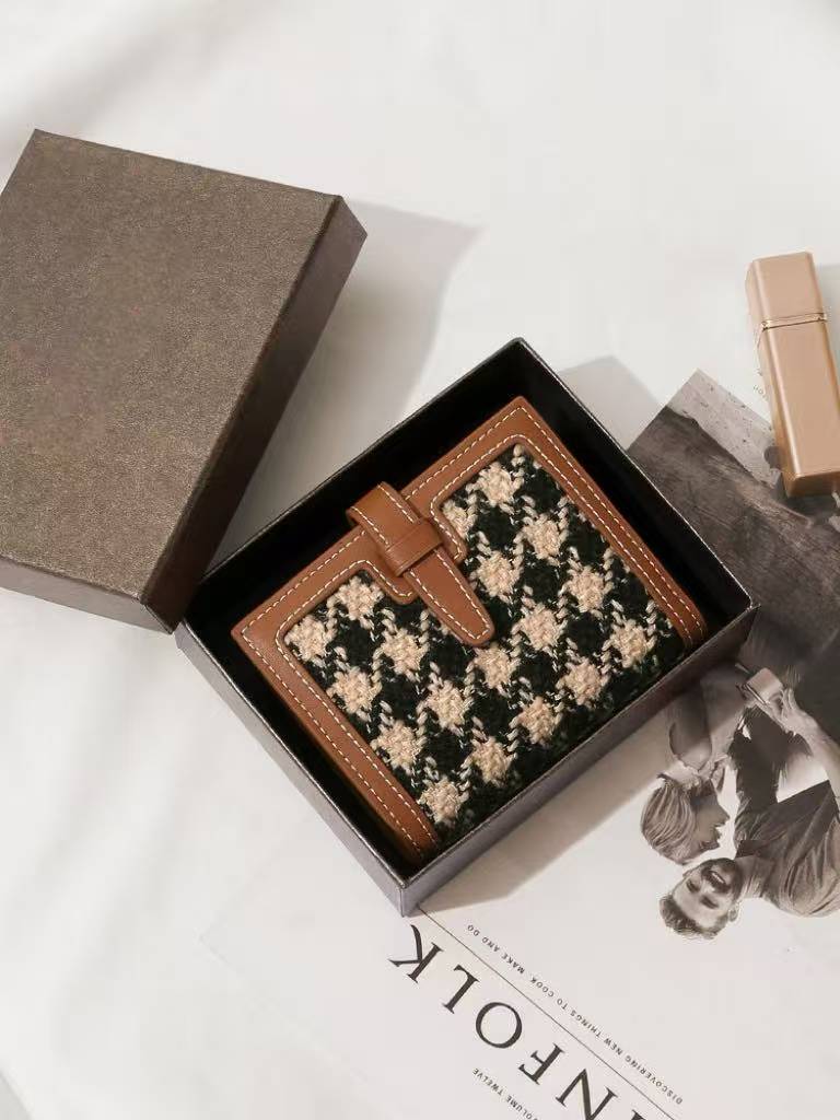 Houndstooth Short Wallet Appricot Brown