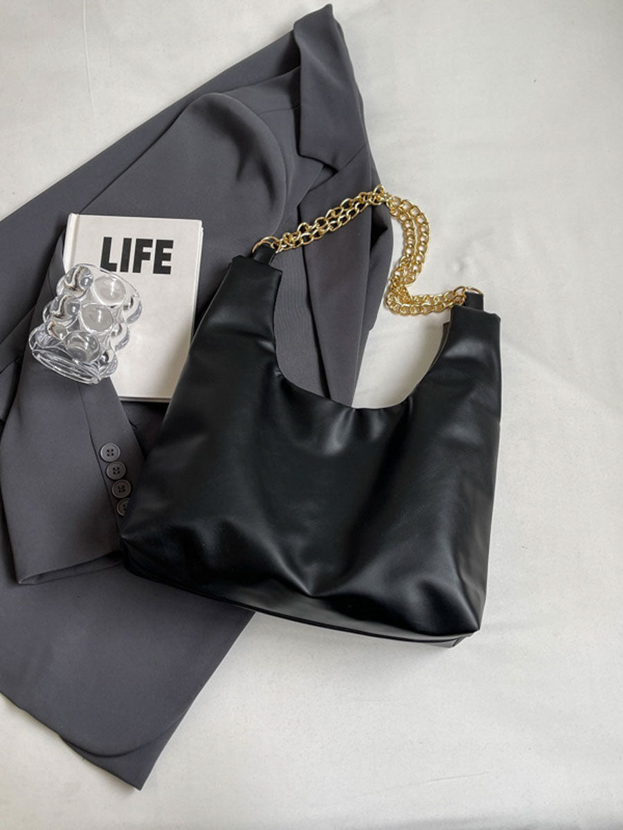 Large Tote Bag with Gold Chain Black