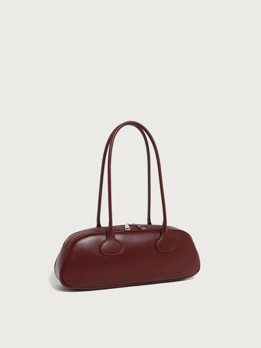 Real Leather Baguette Bag Shoulder Black