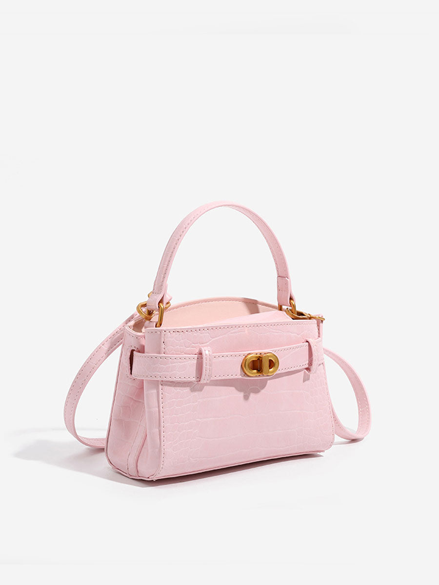 Croc Embossed Real Leather shoulder Handbag Pink