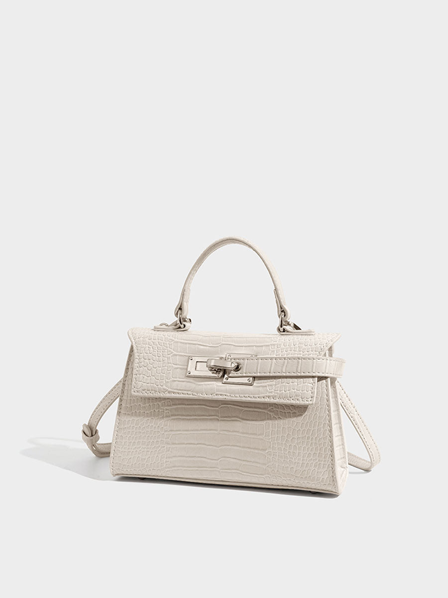 Genuine Leather Croc Embossed Trapeze Crossbody Bag Pink