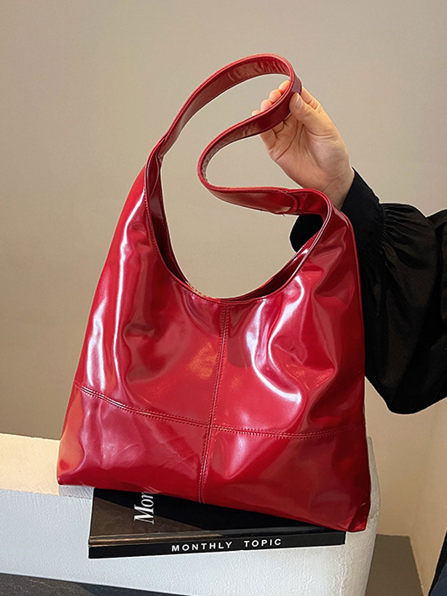 Vintage Oil Wax Leather Bucket Bag Tote Red