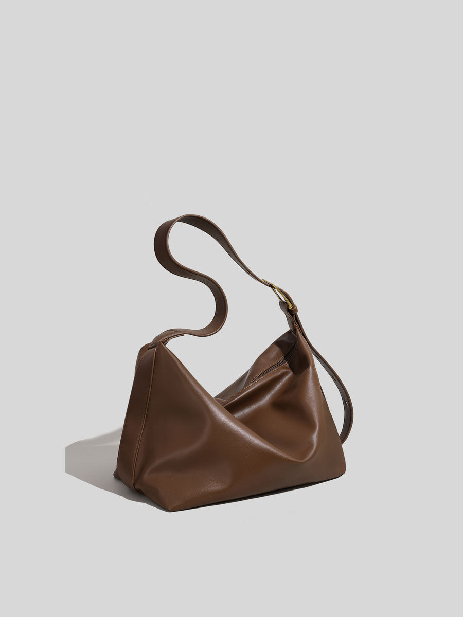 Slouchy Leather Hobo Shoulder Bag Coffee
