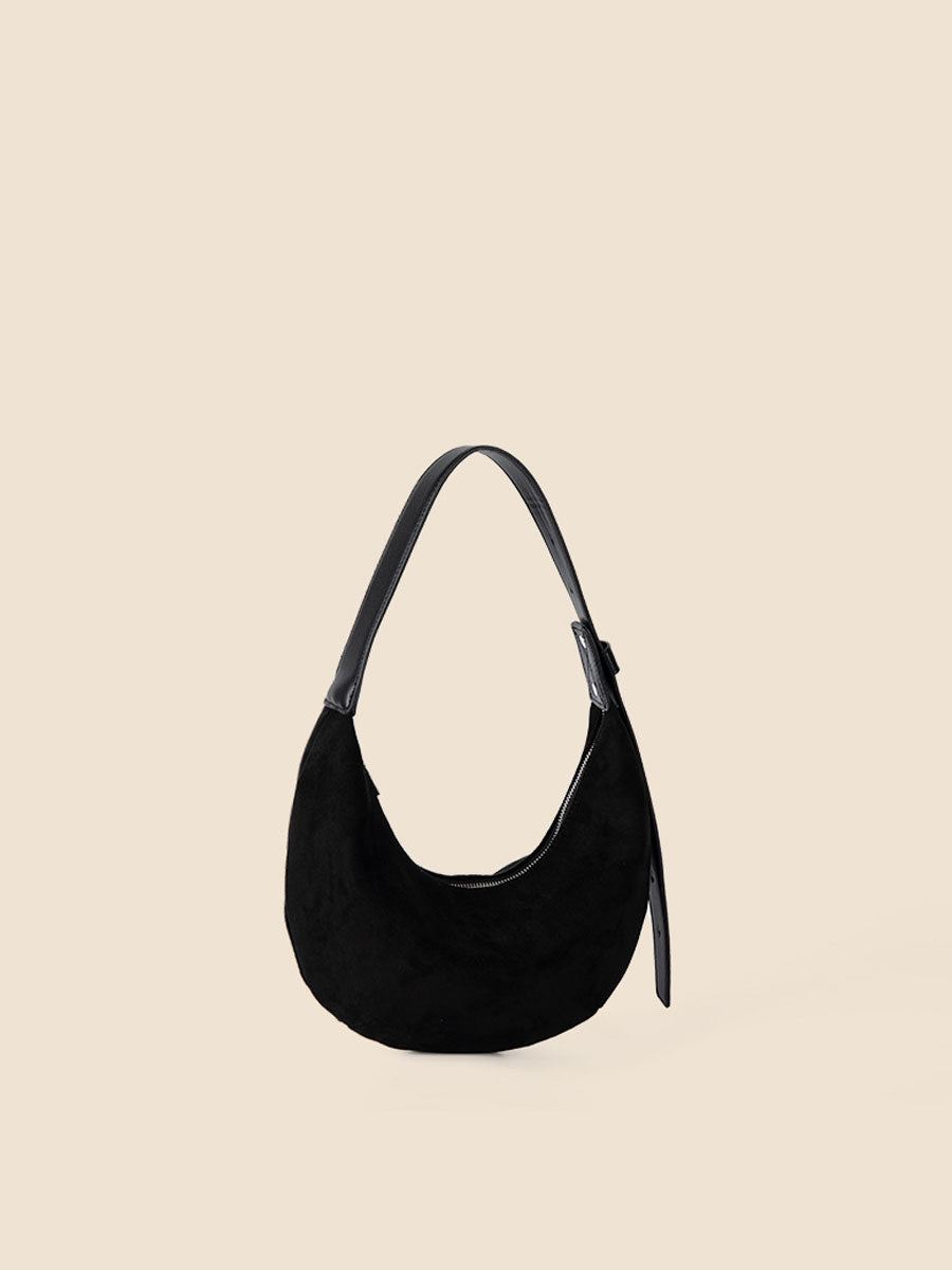 Vintage Suede Hobo Shoulder Bag Khaki
