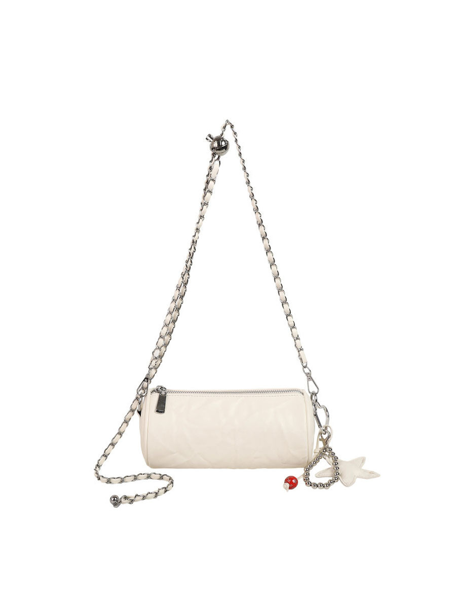 French Vintage Leather Bucket Bag Silver