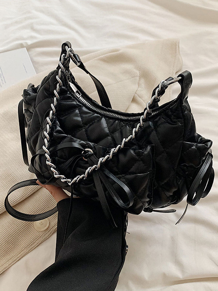 Quilted Chain Shoulder Bag White