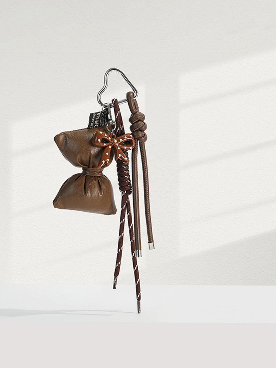 Leather Bow Bag Charm Keychain
