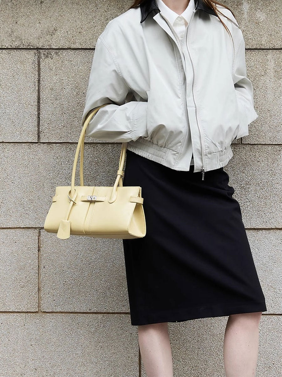 Minimalist Designer Genuine Leather Shoulder Bag Yellow