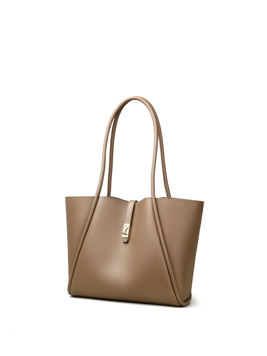 Elegant Leather Tote Bag Large Capacility Khaki