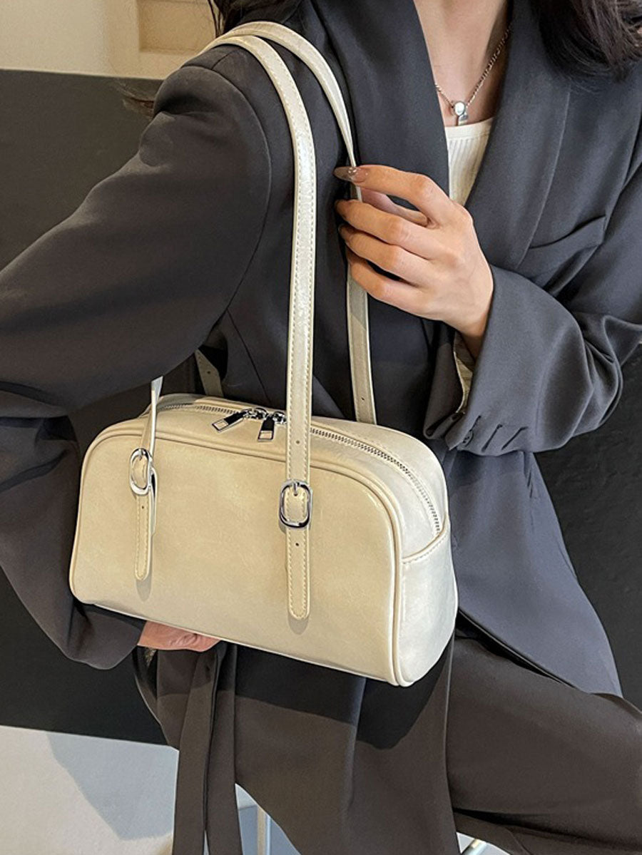 Vintage Boxy Leather Baguette Handbag White