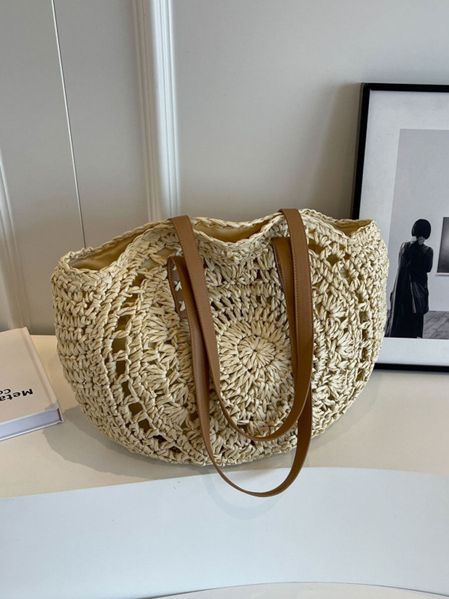 Large Woven Straw Tote Bag Khaki