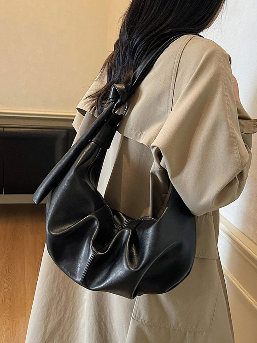Soft Leather Hobo Shoulder Bag Coffee