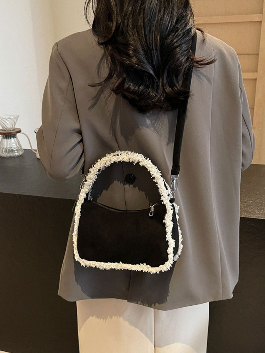 Trendy Plush Edge Crossbody Bag Brown