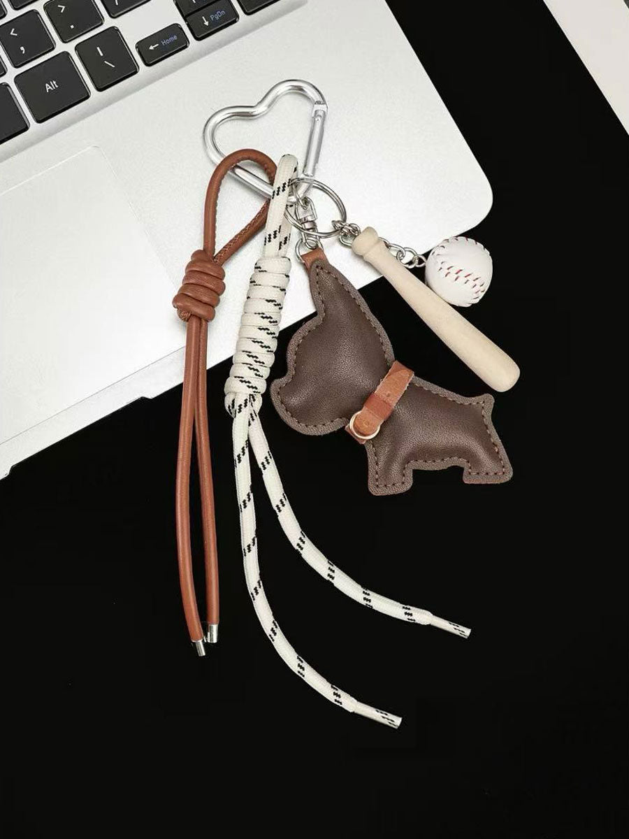 Sporty Leather French Bulldog Keychain