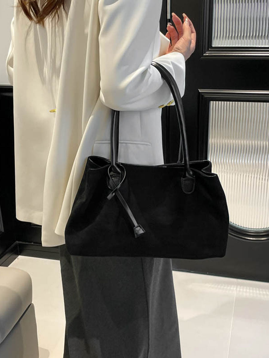 Vintage Suede Tote Bag Large Capacity Black
