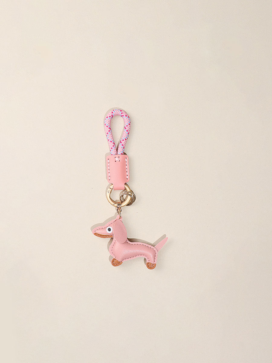 Cute Dachshund Dog  Leather Keychain