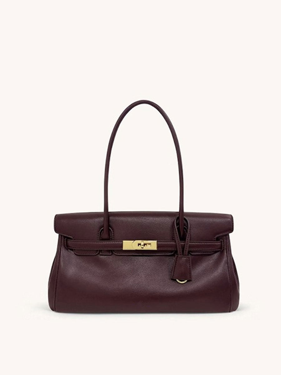 Kelly-Style Baguette Shoulder Bag Cream White