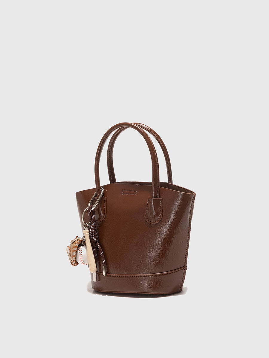 Genuine Patent Leather Bucket Bag Black