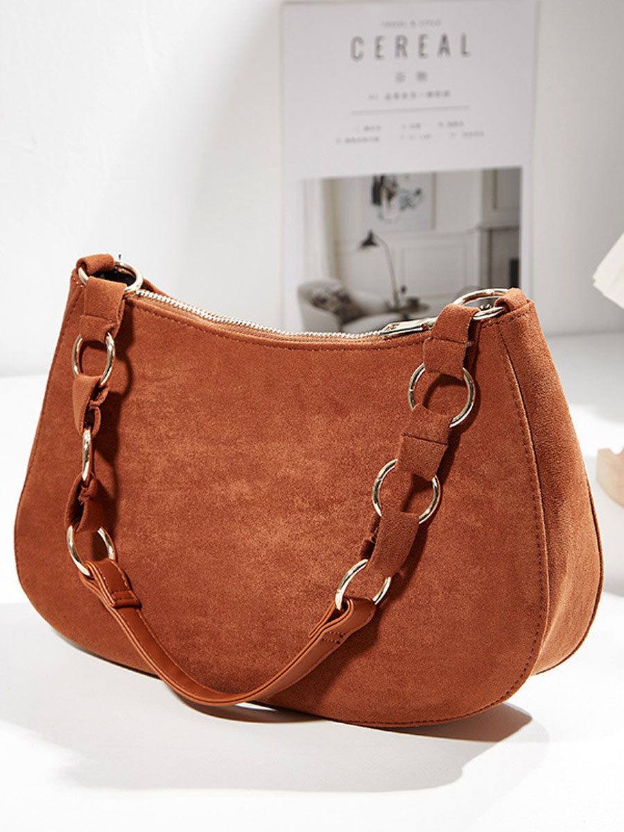 Brown Suede Baguette Shoulder Bag Brown